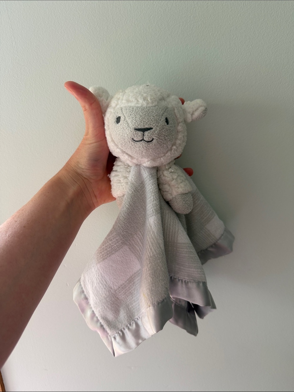 Cloud Island Plush Lamb Security Blanket for Kids - White & Light Gray Lovey